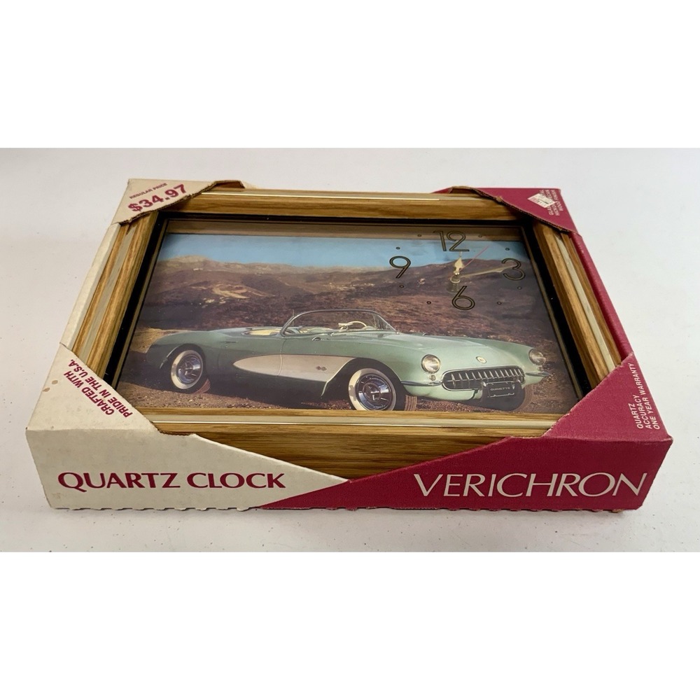 Vintage 1957 Corvette Quartz Wall Clock Verichron In Original Package *TESTED*